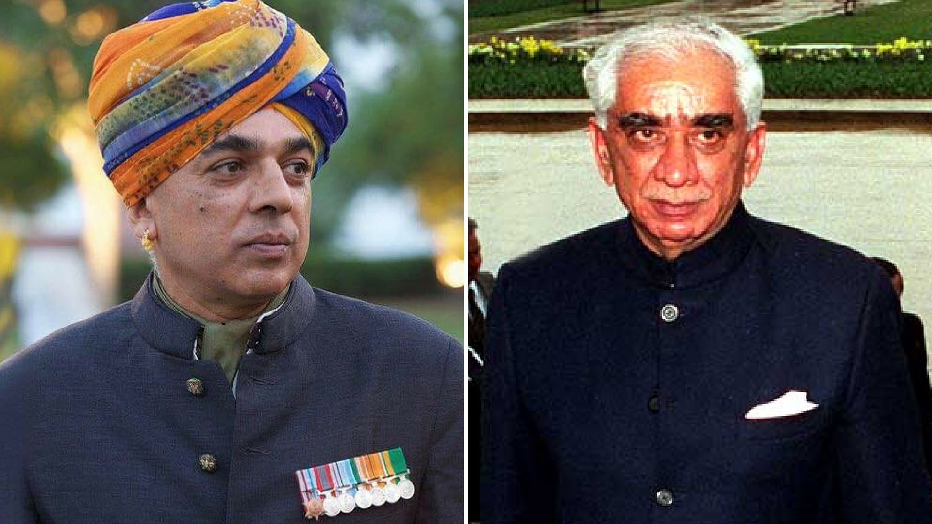 Manvendra Singh (left) and father and BJP founding member Jaswant Singh (right).