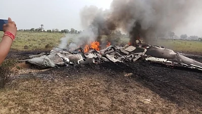 The debris of an Indian Air Force aircraft that crashed near Jodhpur on Sept. 4, 2018. (Photo: IANS)