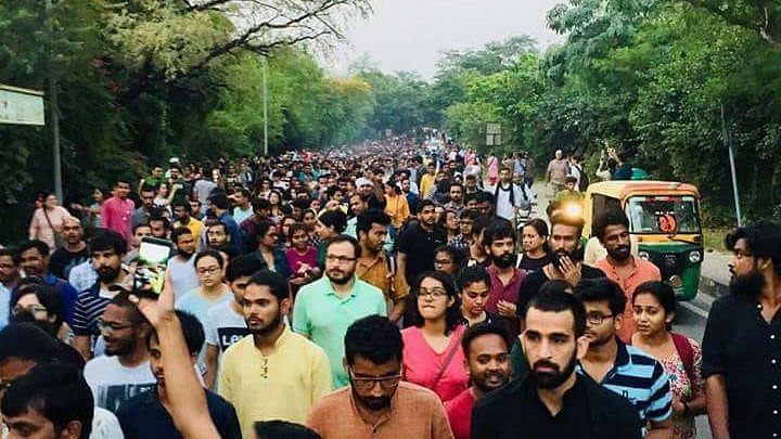 March carried out by students and teachers of JNU from Ganga Dhaba to Sabarmati Dhaba to restore peace in the campus.
