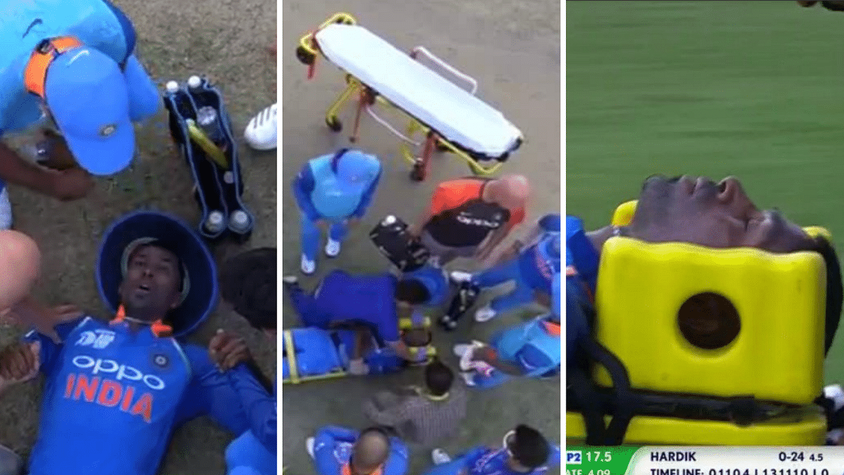 Hardik Pandya gets injured during ODI against Pakistan and is stretchered off the field.