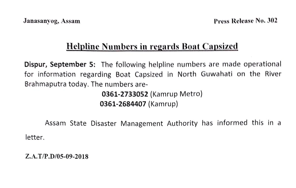 The press release regarding the setting up of the two helplines. 