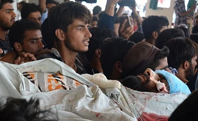 Srinagar: The body of Fayaz Ahmad Wani, who succumbed to his injuries sustained in Pulwama clashes on Sept 3, 2018. Clashes erupted between security forces and stone-pelters on Monday in Jammu and Kashmir
