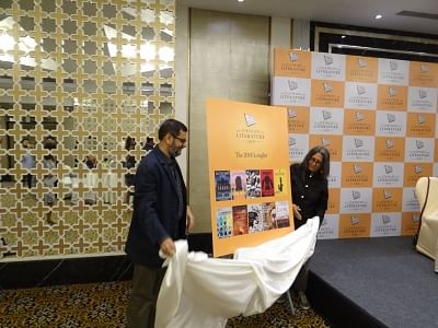 New Delhi: Novelist Vivek Shanbhag and film director Deepa Mehta unveil the longlist of the JCB Prize for Literature, in New Delhi on Sept 5, 2018. (Photo: IANS)