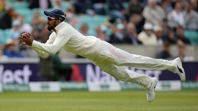 Rahul, who was at mid-on, was quick enough to cover quite a ground as he ran backward and stretched full body to complete the catch.