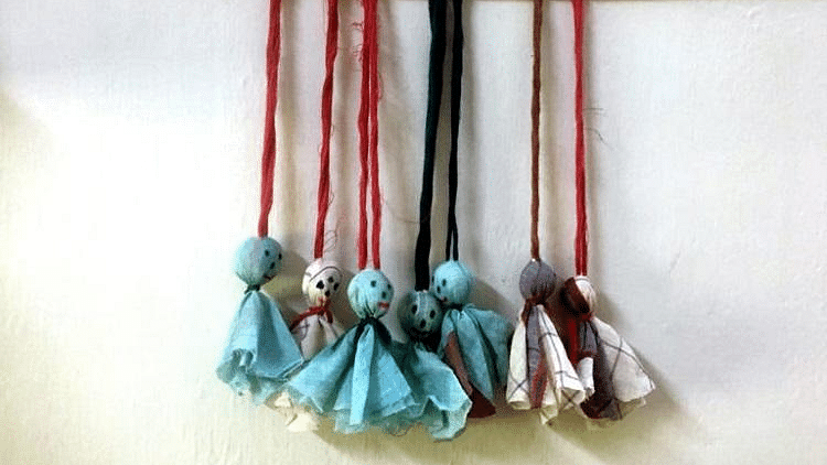 Picture of Chekutty dolls, made from the garments at Chendamangalam that were soiled and destroyed during the floods.