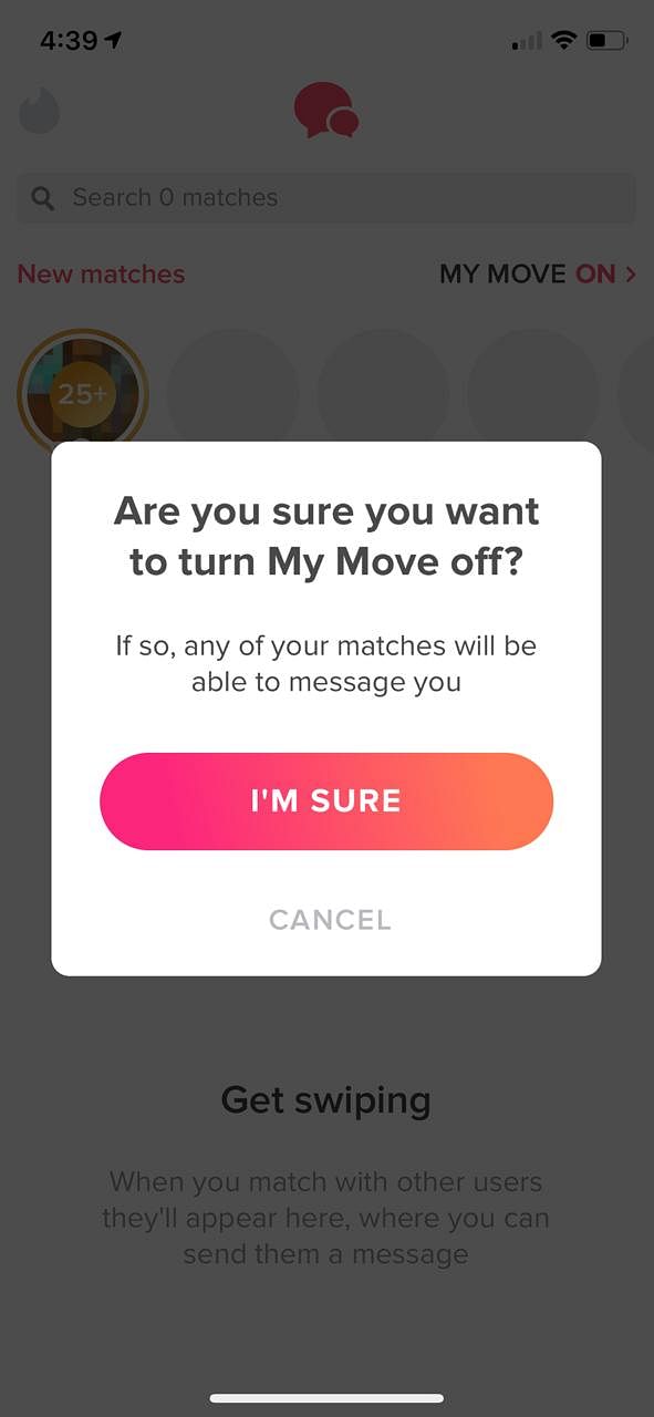 Tinder’s new feature My Move allows women the option to send the first message.