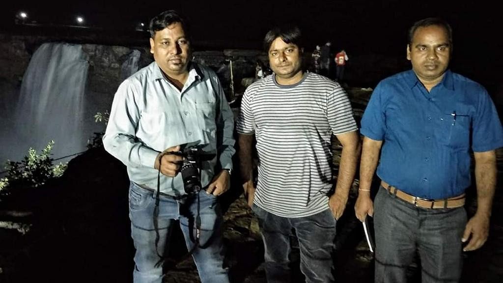 Doordarshan cameraperson Achyuta Nanda Sahu (left) was killed in Chhattisgarh on Tuesday, 30 October. The image was taken while the crew was in the state for election coverage.&nbsp;