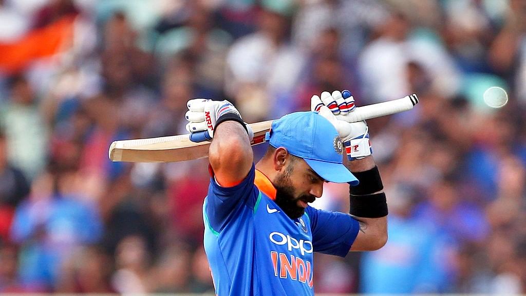India skipper Virat Kohli on Wednesday after reaching 10,000 runs in One-day Internationals (ODI) on Wednesday in Visakhapatnam vs West Indies.