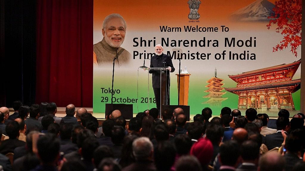Prime Minister Narendra Modi addresses the Indian diaspora at an event, in Tokyo, on Oct 29 2018.