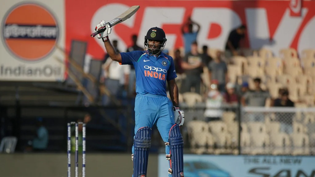 India’s Ambati Rayudu after bringing up his century against West Indies in in the fourth ODI.