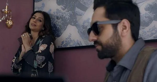 Tabu with Ayushmann Khurrana in a still from<i> AndhaDhun</i>.