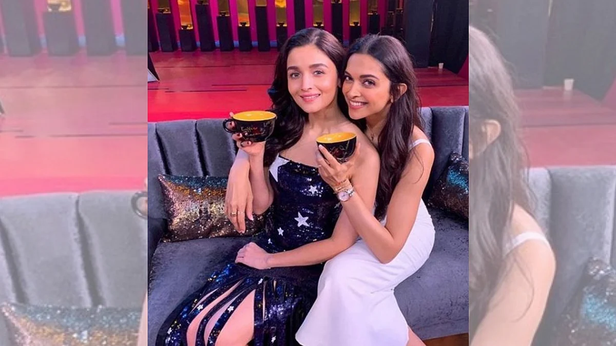 Alia Bhatt and Deepika Padukone on the sets of <i>Koffee With Karan</i>.