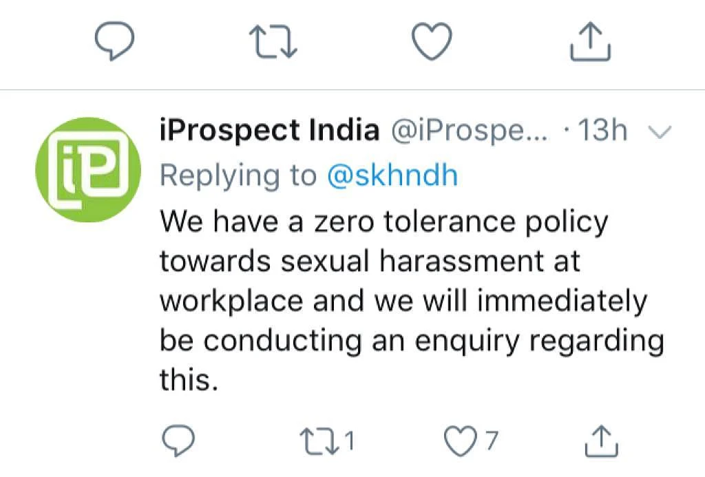 iProspect India responded to the charges on Twitter against their employee.