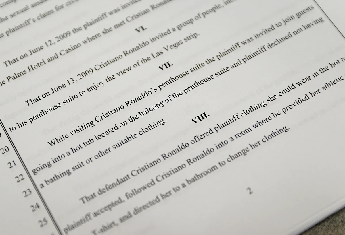 A court document lays out allegations against Cristiano Ronaldo.