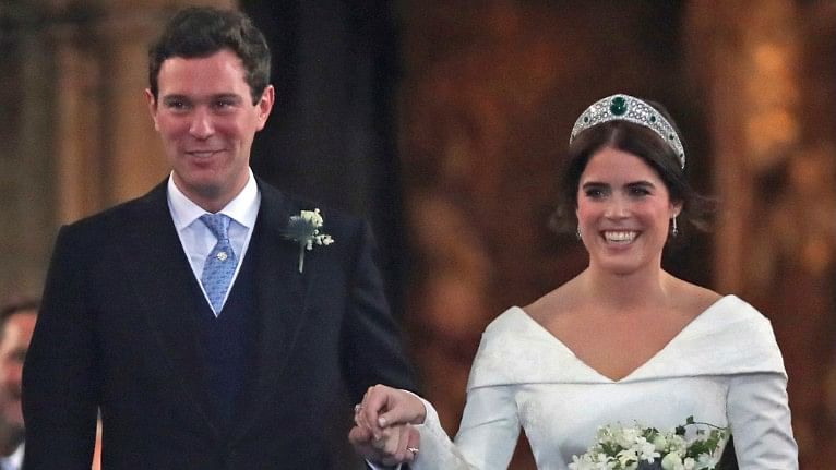 Princess Eugenie of York and Jack Brooksbank after their wedding ceremony at St George’s Chapel, Windsor Castle, near London, England