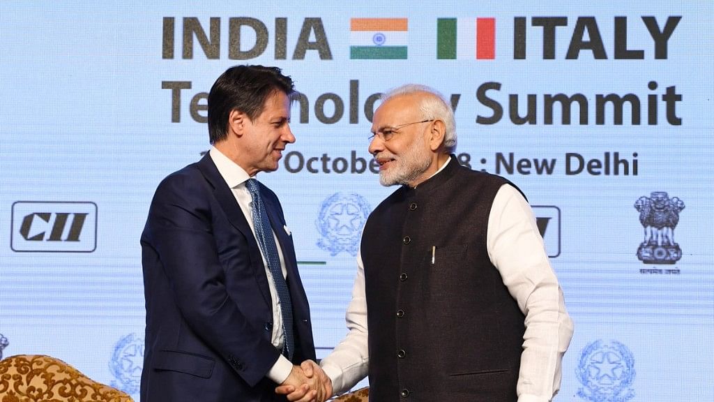 Italian PM Giuseppe Conte arrived in Delhi for a day long visit on Tuesday to hold talks with his Indian counterpart Narendra Modi during his maiden visit.