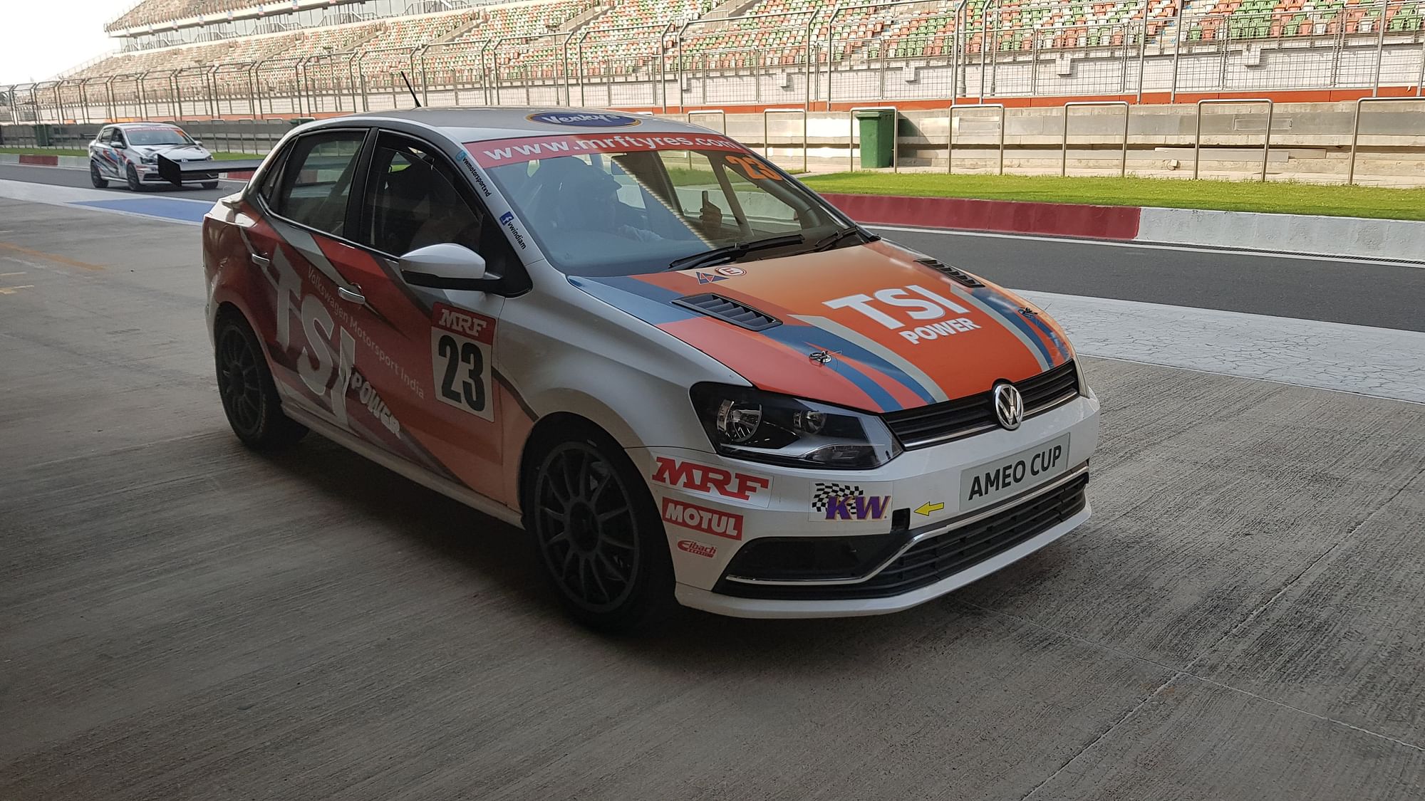 The Volkswagen Ameo Cup Car with a 1.8 litre TSI (turbo-petrol) engine.&nbsp;