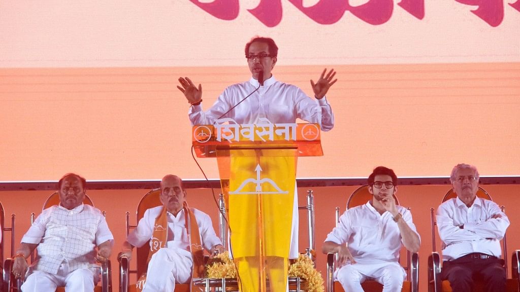 Shiv Sena Chief Uddhav Thackeray addressed supporters at party’s annual Dussehra rally at Shivaji Park in Mumbai on Thursday, 18 October.