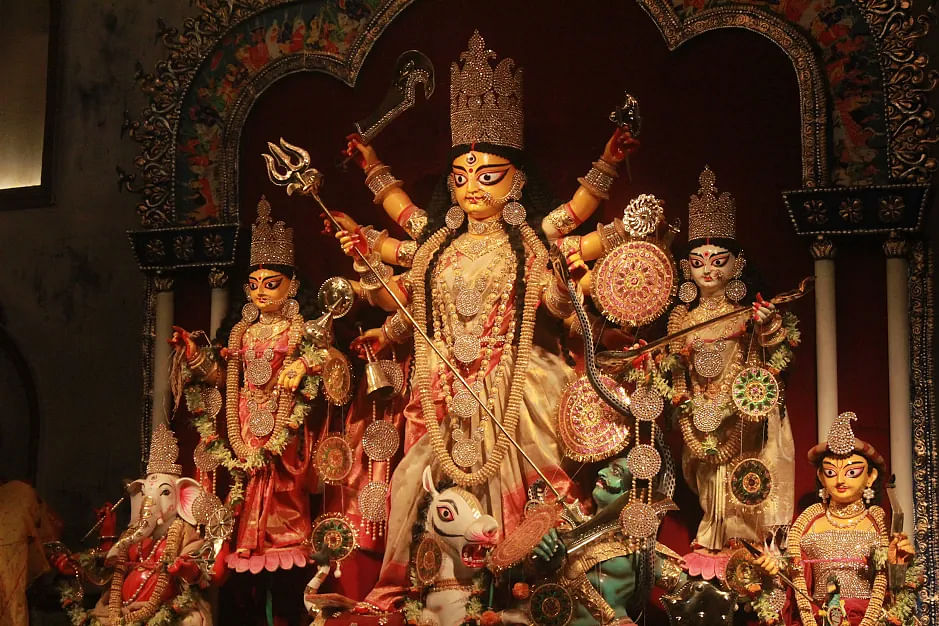 This year’s Durga idol at Ahiritola Sarbojanin Durgotsab Samity, Kolkata.