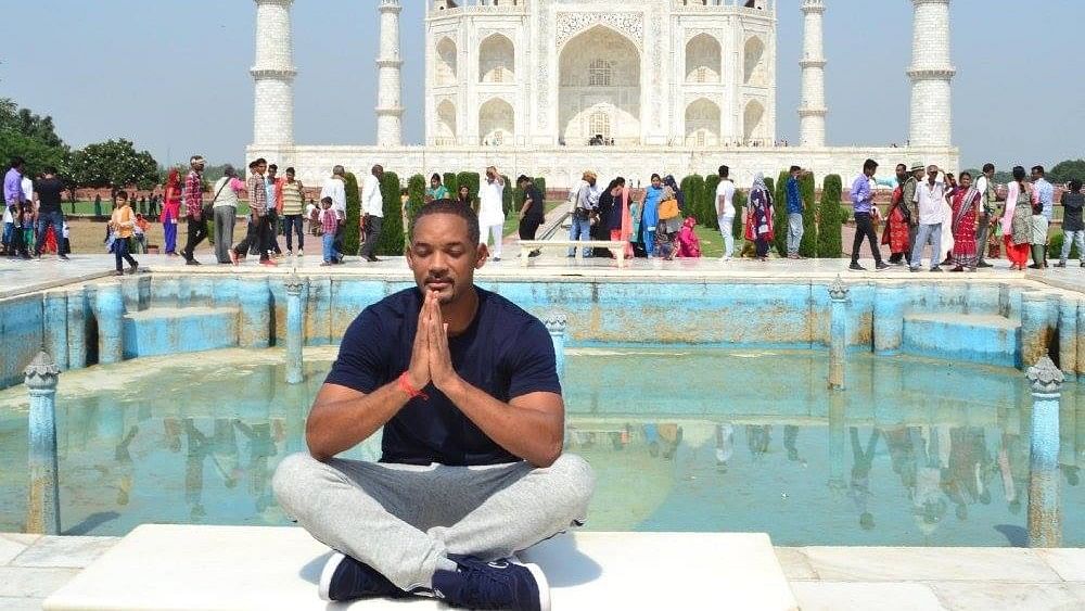 Actor Will Smith on a visit to the Taj Mahal.