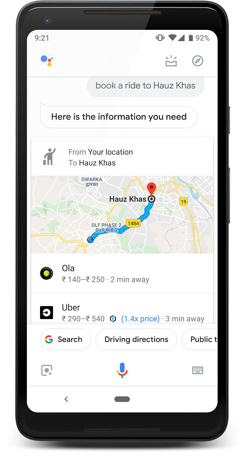 Google Assistant on mobile can be used to book Ola or Uber in India. 