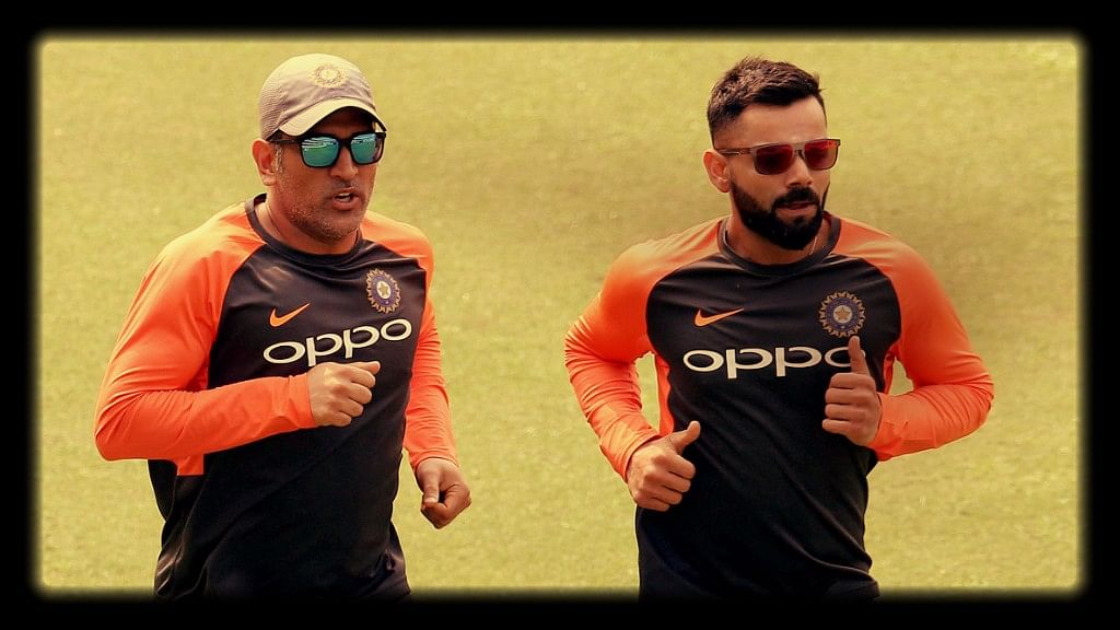 MS Dhoni and Virat Kohli ahead of India’s first ODI against West Indies.