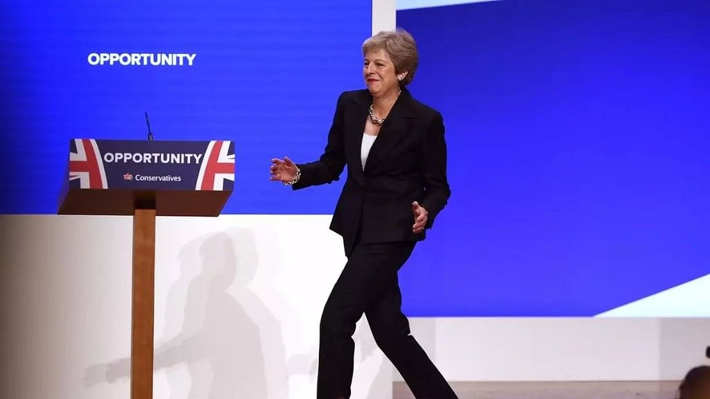 Entering with her famous ‘Maybot’ dance. Cringeworthy or entertaining?&nbsp;