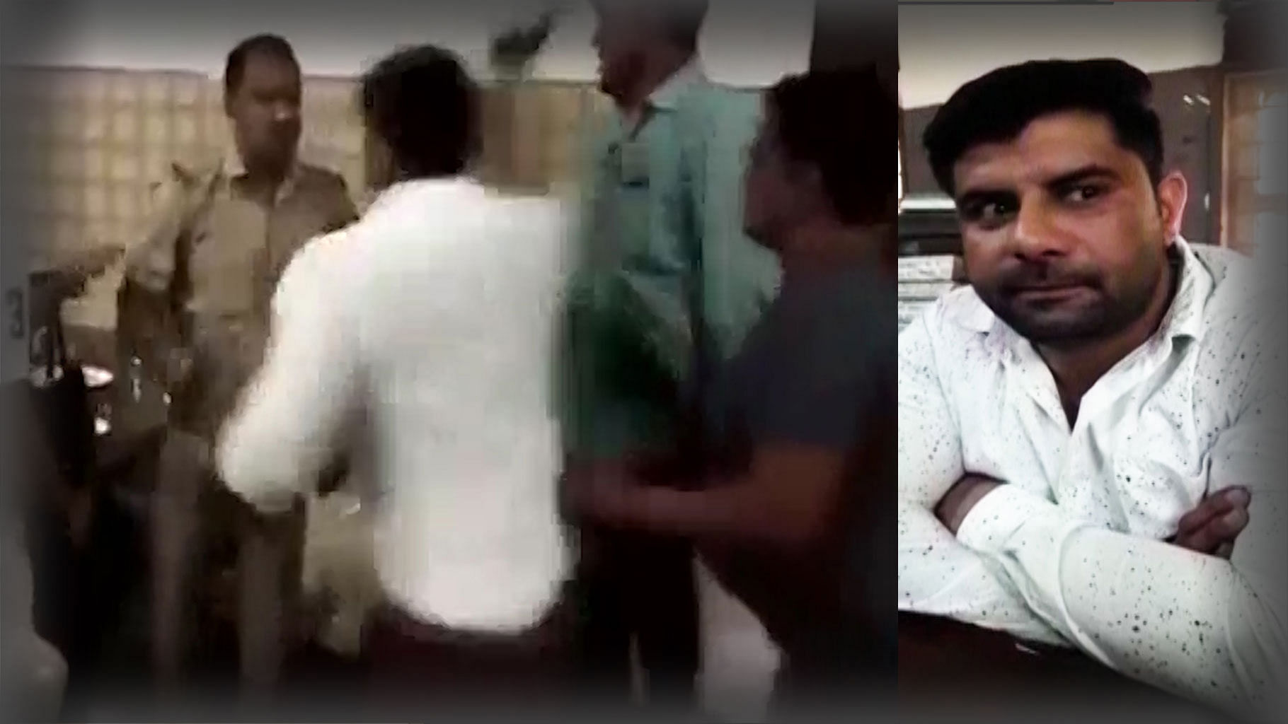 BJP Councillor Manish Kumar was caught on camera thrashing a sub-inspector