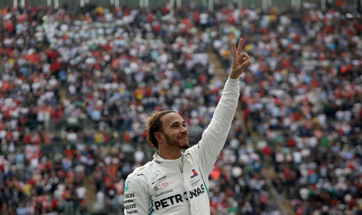 Lewis Hamilton is now tied with late Juan Manuel Fangio of Argentina for second-most championships in F1 history.