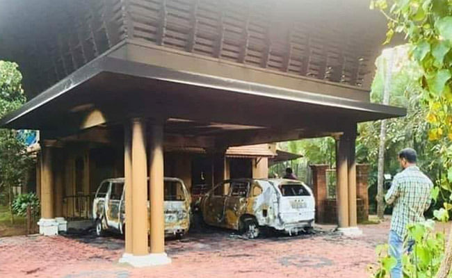 The unidentified attackers set ablaze two cars and a scooter parked in the compound of the ashram.