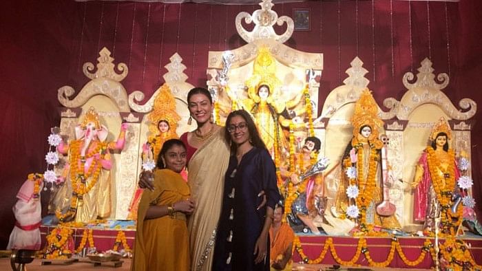 The Sen girls all decked up for Durga Puja.