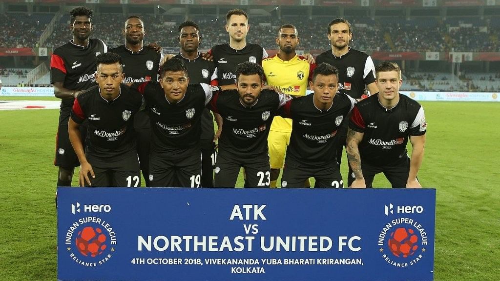 Team photo of the NorthEast United FC before their match against Atletico de Kolkata.