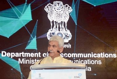 New Delhi: Union MoS for Communications (I/C) and Railways Manoj Sinha addresses at the India Mobile Congress - 2018, in New Delhi on Oct 25, 2018. (Photo: IANS/PIB)