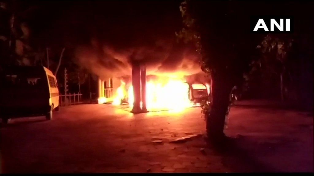 Two cars and a two-wheeler belonging to the ashram was set ablaze.