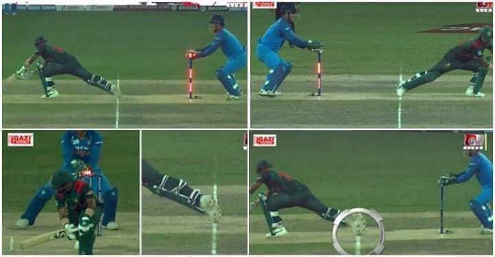 Collage of four photos alleging foul play and umpire’s unfair decision during the 2018 Asia Cup final.
