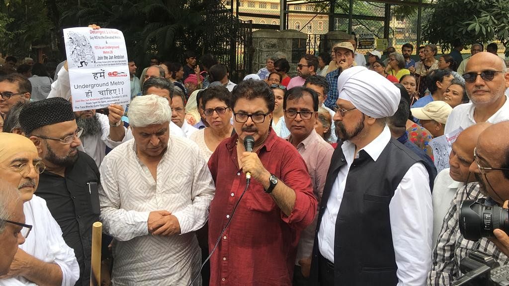 Javed Akhtar joins protest in Mumbai demanding underground Metro 2B line