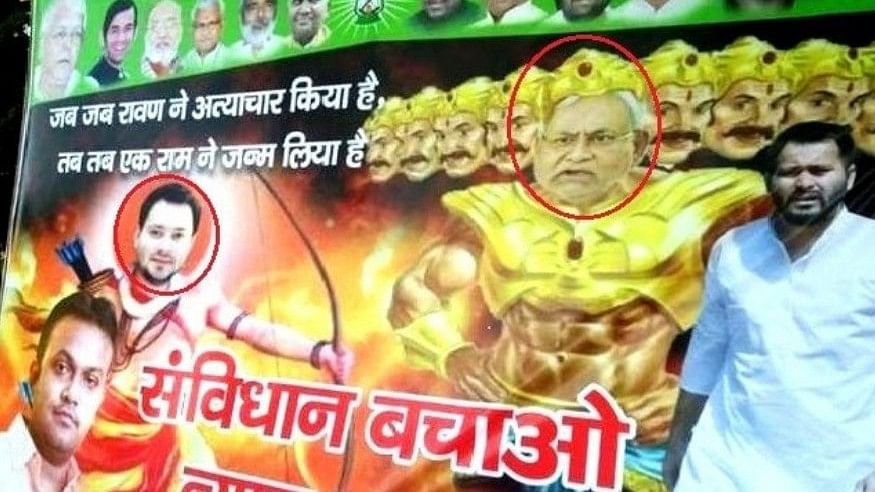Poster depicting Tejashwi Yadav as Lord Rama and Bihar Chief Minister Nitish Kumar as Ravana.