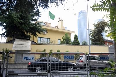 ISTANBUL, Oct. 10, 2018 (Xinhua) -- Photo taken on Oct. 10, 2018 shows the Saudi Arabian consulate in Istanbul, Turkey. Turkey has identified eight out of 15 suspects linked to the missing Saudi journalist Jamal Khashoggi, state-run Anadolu Agency reported on Wednesday. A total of 15 Saudis entered the consulate in Istanbul while Khashoggi was inside, Anadolu quoted security sources as saying. (Xinhua/He Canling/IANS)