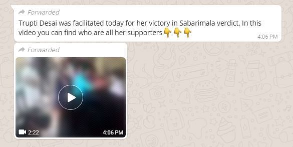 The video is being shared with malicious captions that insinuate Muslims were supporting Desai in Sabarimala case.
