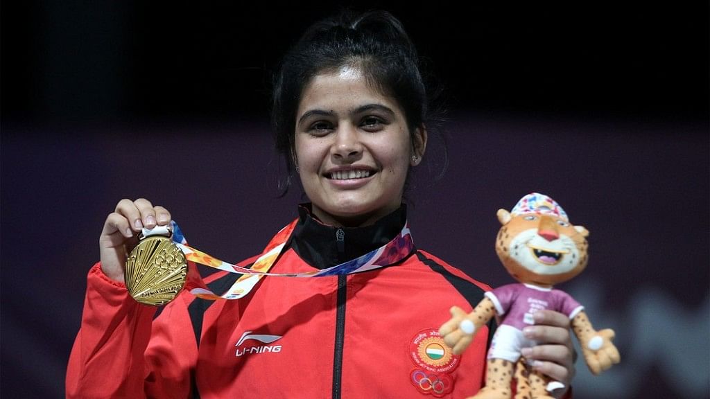 Manu Bhaker with her gold medal at the Youth Olympic Games in Buenos Aires on Tuesday.