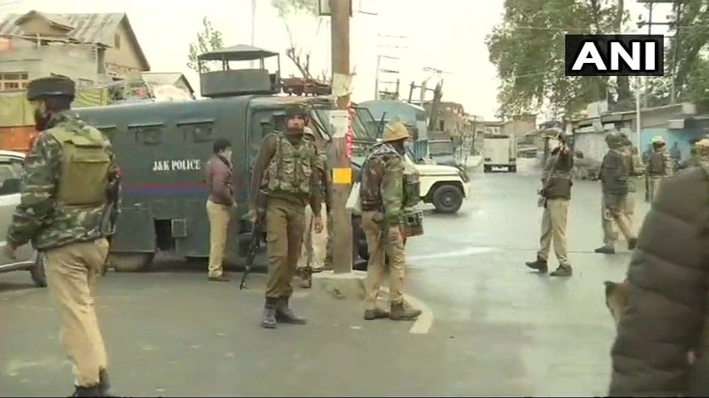 Police personnel during the encounter in Srinagar, Jammu and Kashmir.