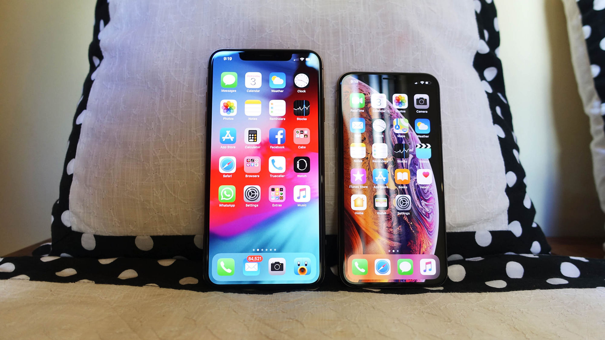 The iPhone XS Max (left) &amp; iPhone X (right).