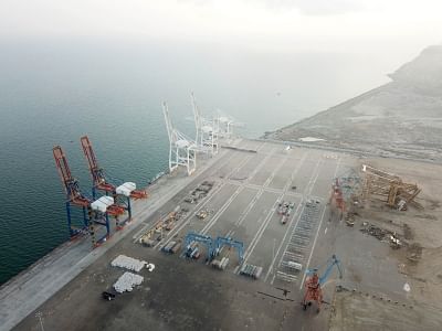 GWADAR, Jan. 29, 2018 (Xinhua) -- Photo taken on Jan. 29, 2018 shows a view of Gwadar port in southwest Pakistan