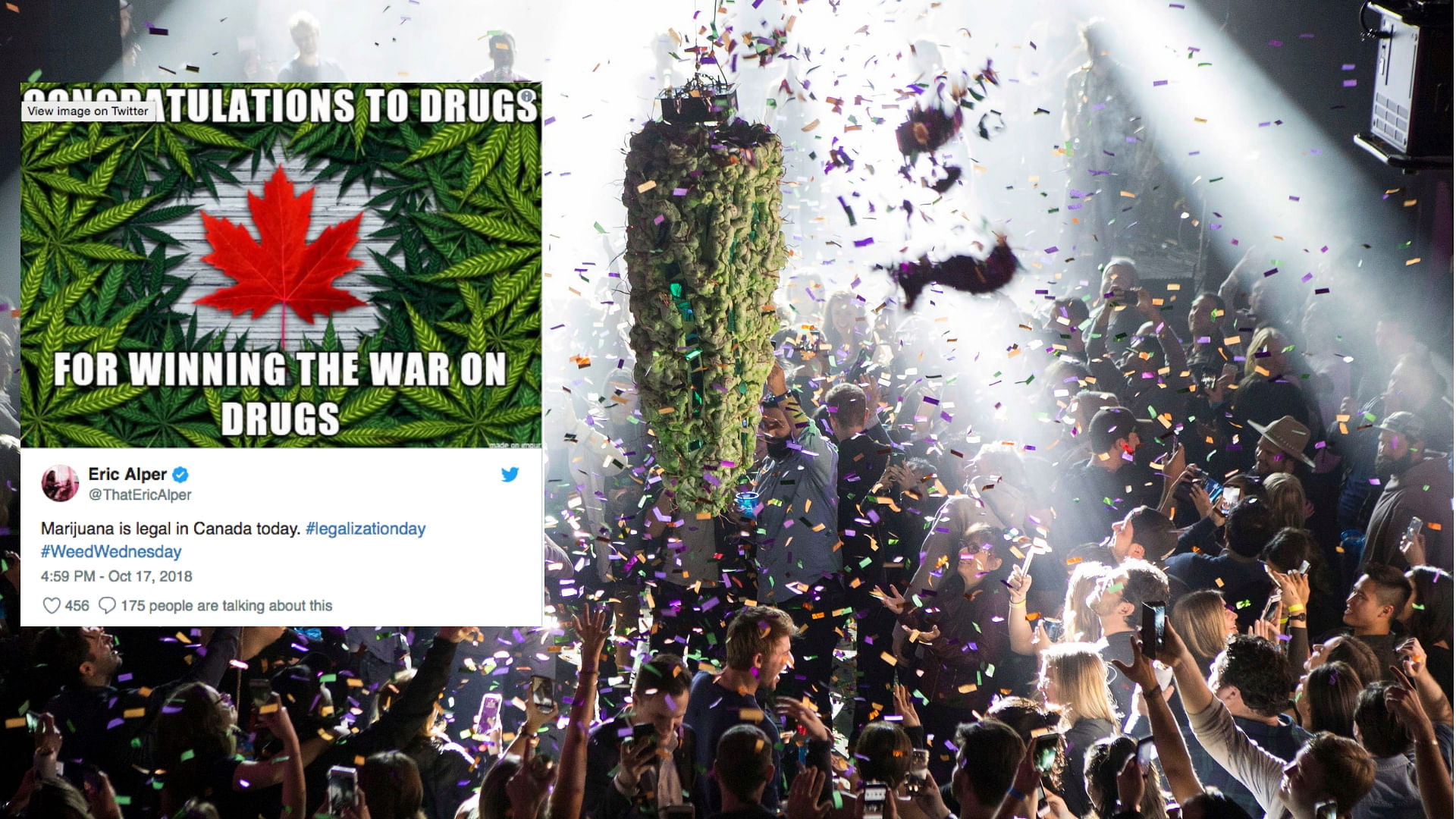 Canadians celebrate the legalisation with a large artificial bud.