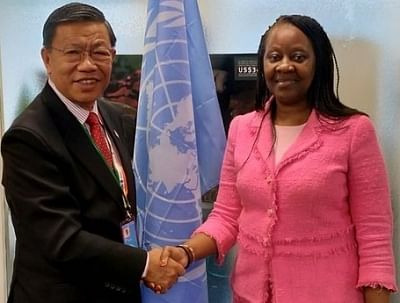 United Nations: Prem Das Rai, Sikkim Democratic Front MP who is a member of the Indian delegation to the United Nations General Assembly, met Carla Mucavi, the director of the New York office of the UN Food and Agriculture Organisation in United Nations on Oct. 10, 2018. (Photo: IANS/UN)