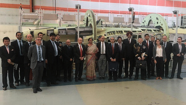Nirmala Sitharaman (Centre) at the Dassault manufacturing plant.