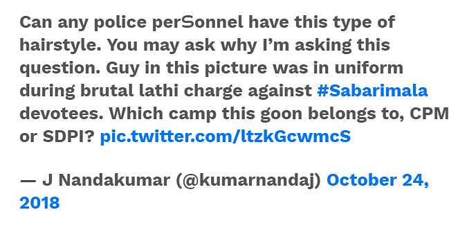 The posts with the man’s photo claim that he impersonated a policeman and assaulted devotees at Sabarimala.