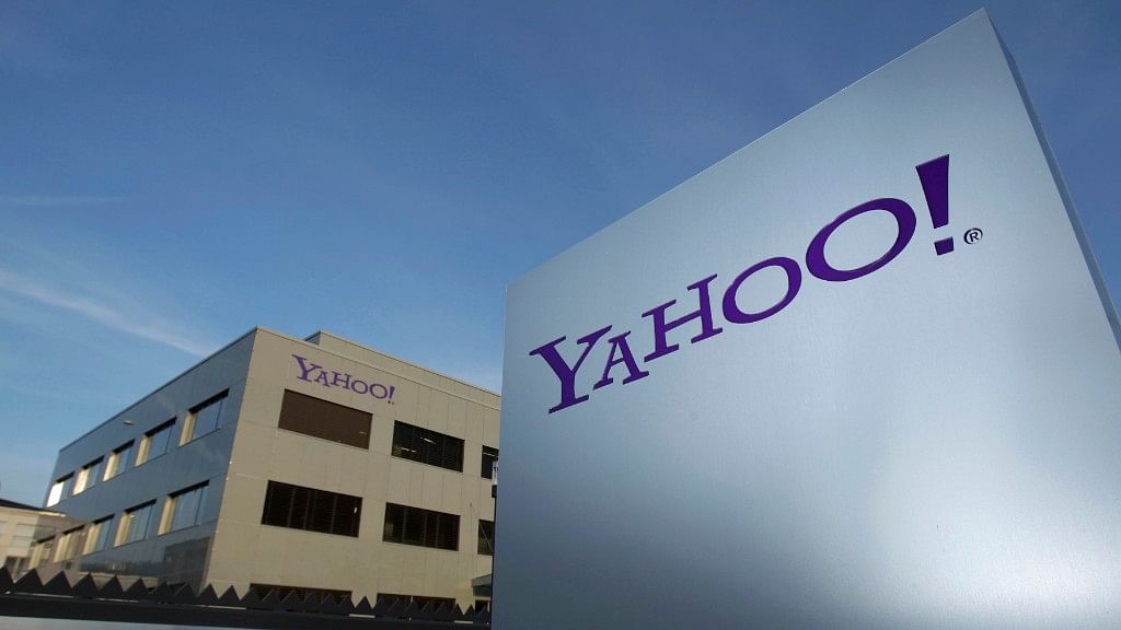 A Yahoo logo is pictured in front of a building in Rolle, east of Geneva.&nbsp;