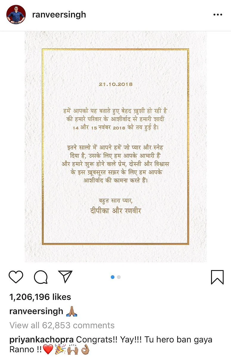 Priyanka Chopra wishes Ranveer Singh. 