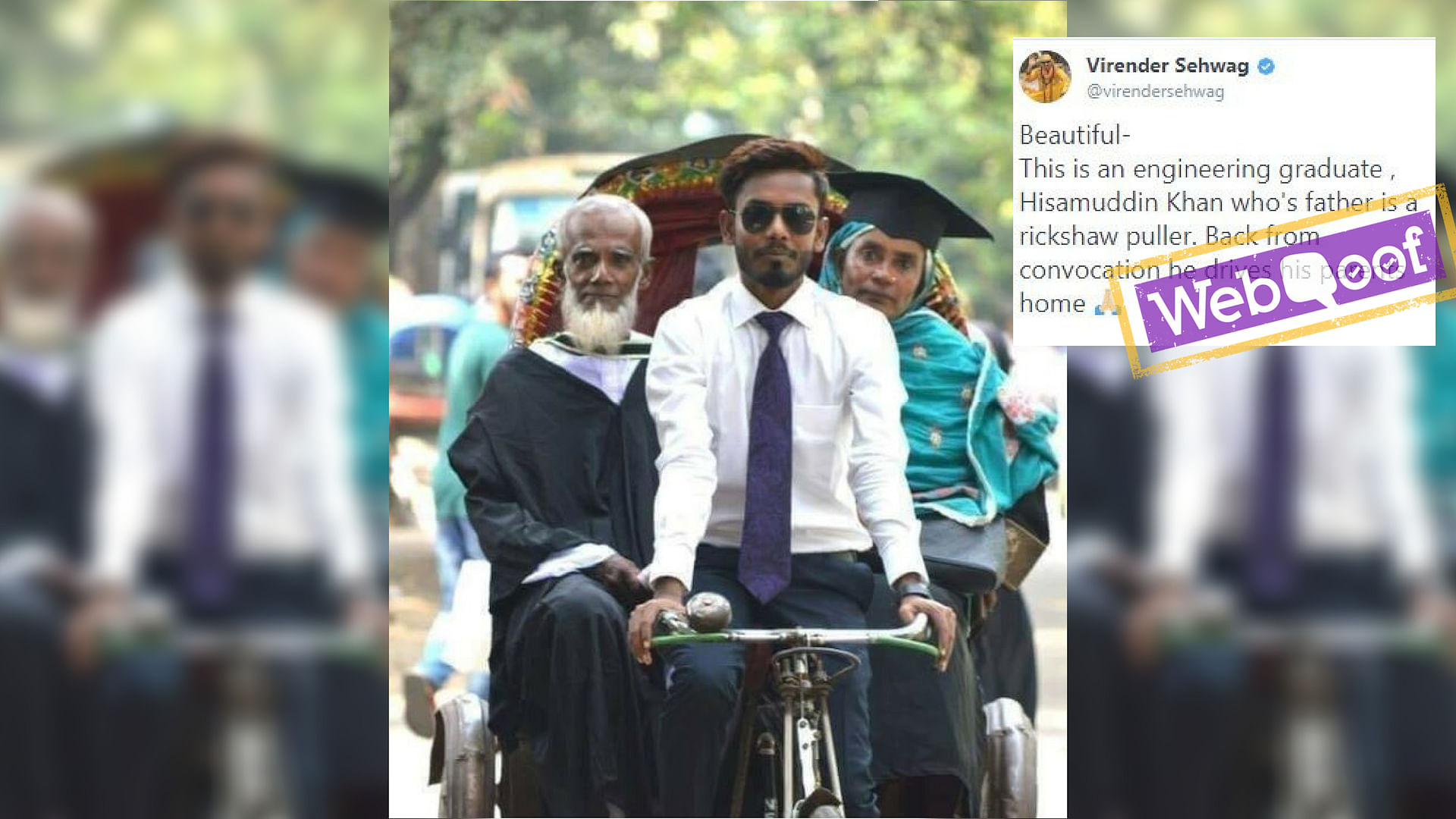  The photo shared on social media claims that the man in the picture is son of a rickshaw puller.&nbsp;